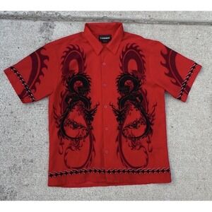 No Boundaries Button Down Short Sleeve Y2K Vintage Dragon Skater Medium EUC